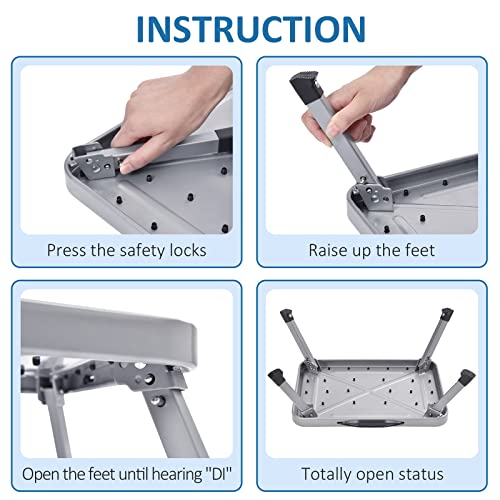 KINGRACK Tritthocker, Trittstuhl, zusammenklappbar, einstufige Leiter mit Rutschfester Gummimatte, Leichter Stahl, für bis zu 150 kg, Grau