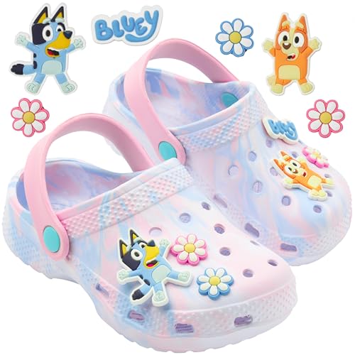 Bluey Zuecos Clogs Zapatillas Niña y Pequeños Adornos Correa Trasera Bingo Sandalias Verano para Casa Playa Piscina Jardín (32 EU, Bluey Tie Dye)
