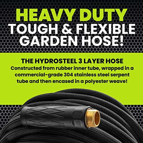Hydrosteel PRO 50 Ft Garden Hose, AS SEEN ON TV Water Hose 50Ft for Outdoors, Triple Layer 304 Stainless Steel Flexible Garden Hose, Heavy Duty Hose, Lightweight, Kink & Tangle Free with 500 PSI by EMSON - Image 3