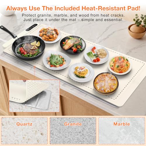 Image of FYY Warming Mat for Food with Heat Resistant Pad - Rapid and Full Surface Heating, 7 Temp Settings, 6H Timer, Rollable Portable Food Warming Mat for Countertop Party Buffet Keep Meal Warm (XXL, Beige)