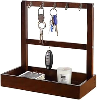 HeyDear 玄関ドアキー収納ボックス 木目 創意無垢材 キーフックラック ジュエリー収納 デスクトップ整理 インテリア 時計バックル ファッションキーチェーン (二重層,クルミ)