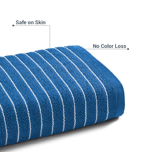 Image of Welspun 2-in-1 Towels for Bath Large Size | 100% Cotton Bath Towel | 250 GSM | High Absorbency & Quick Dry | Soft Feel | Bath Towel for Men & Women | 70 x 150 cm | Royal Blue