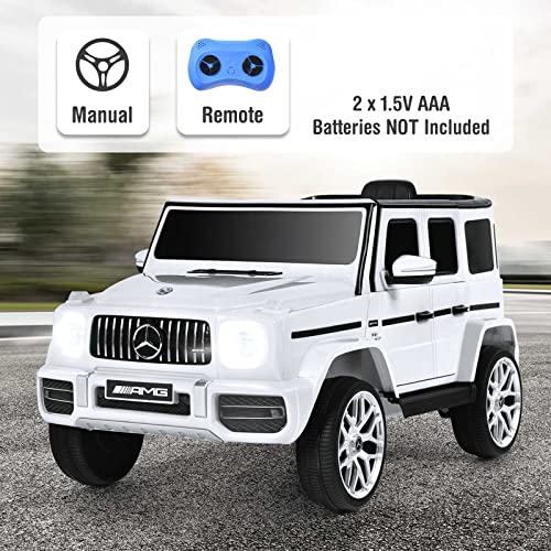 Olakids 12V Kids Ride On Car, Licensed Mercedes Benz G63 Electric Vehicle With Remote Control, Double Open Doors, Music, Bluetooth, 2 Speeds, Wheels Suspension, Battery Powered Driving Toy (White) #TOP4