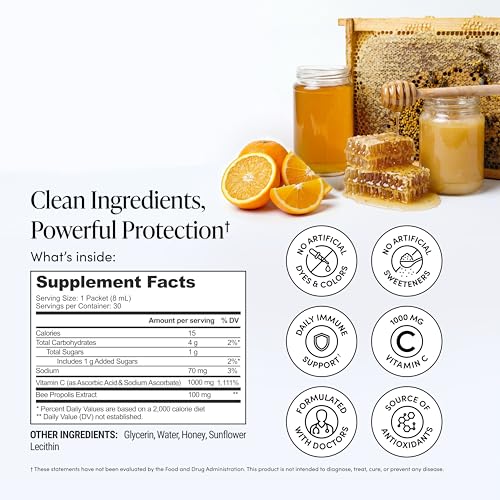 Image of Beekeeper's Naturals Liposomal Vitamin C (1000mg) + Propolis Packets, 30 Ct