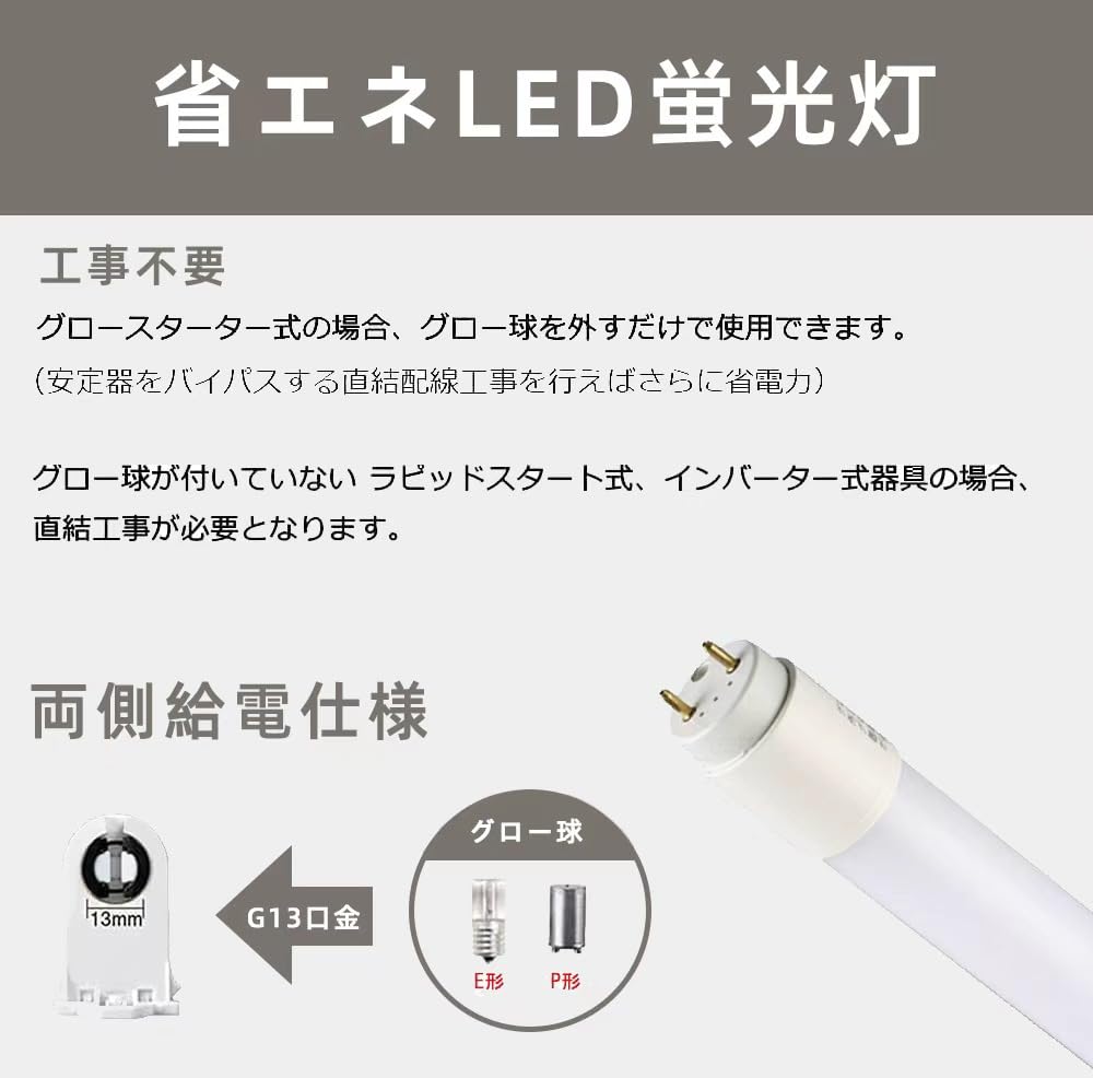 Amazon | KRTD LED蛍光灯 20形 直管 蛍光管 グロー式 60cm 580mm 昼