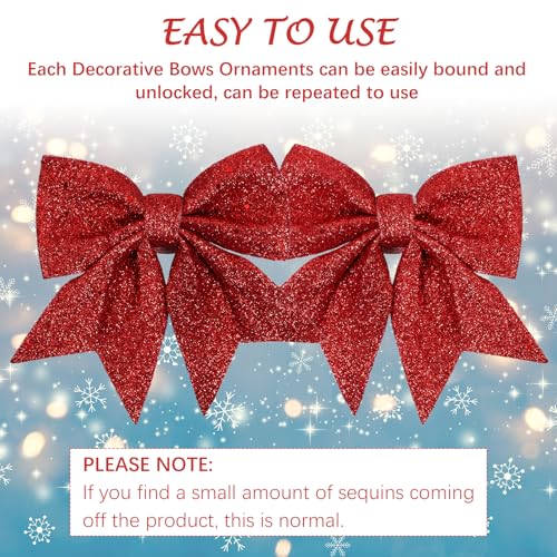 12pcs Red Bows for Christmas Tree,5.5 Inch Glitter Red Wreaths Bows Christmas Bows for Tree Decorations,Xmas Tree Bows,Sequin Bows Ties Ornaments for Christmas Tree,Wreaths,Garland Decorations - Image 4