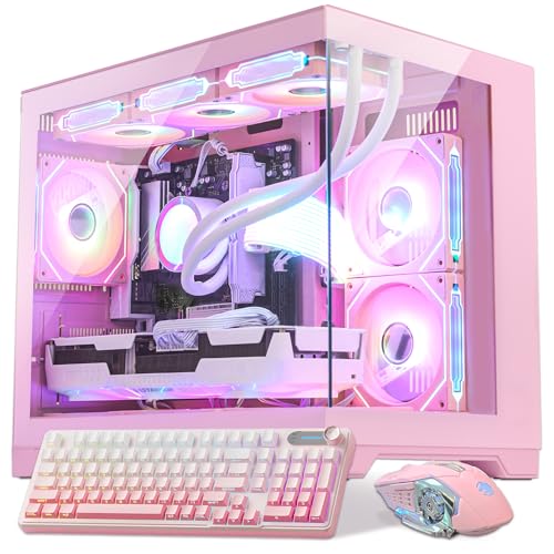 Ocean Park Pink Gaming PC Gamer Desktop Computer W/ KB & Mouse, AMD Ryzen 7 9800X3D 8-Core 4.7GHz, RX 9070 16GB, 16GB DDR5 6000MHz RAM, 1TB PCIe SSD, 850W PSU, FUSION 2.0 APP RGB Fan Control, Win 11
