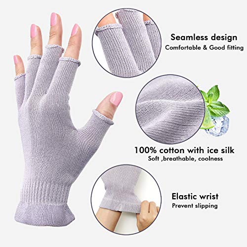 Mig4U 3 Pairs Fingerless Moisturizing Gloves, Half Finger Touchscreen Beauty Glove For Eczema, Spa, Dry Hands, Skin Treatment, Summer Sun Uv Protection, Pale Purple, L/Xl #TOP1