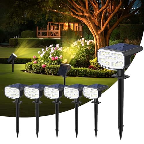 Image of JEJOT Solar Spot Lights Outdoor Waterproof, Solar Spotlights, 6 Pack | 2 Lighting Modes, 120 Adjustable Solar Lights for Yard Garden Lawn Landscape Pathway,Natural White