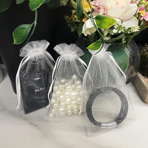 Image of SIAGCRAW Organza Bags 4 inchx6 inch, 100Pcs Small Mesh Drawstring Pouches | White Organza Bags for Jewelry, Candy, Party Favors, Small Sachet Wrap, Storage Supplies