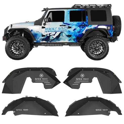 Hooke Road Wrangler JK Aluminum Inner Fender Liners for 2007-2018 Jeep Wrangler JK 2/4 Doors Offroad Wheel Well Liner Cover - 4PCS Front & Rear Fender Liner Set