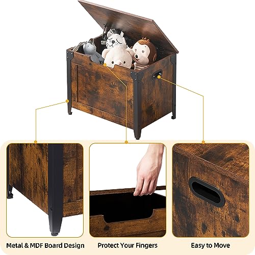 GAOMON Storage Chest, Wooden Storage Trunk with Metal Frame, Entryway Shoes Bench, Large Storage Organizer, Modern Style Lift-Top Storage Chest with Safety Hinge for Bedroom, Living Room