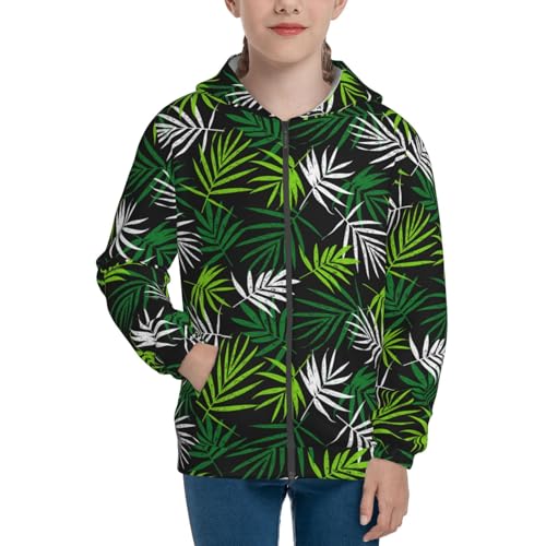 Tropical Leaves1 Kid Hoodies Boys Zip Up Sweatshirts Girls Pullover with Pocket3