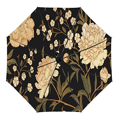 Parapluie pliable manuel à motif pivoines, protection anti-UV pour la pluie et la voiture