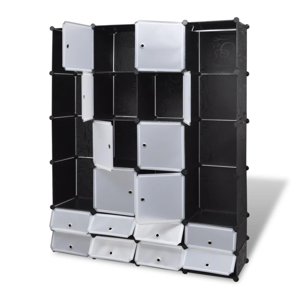 Genérico Armario Modular 18 Compartimentos Negro y 37x146x180,5cm,Mobiliario,Armarios y Almacenamiento,Armarios roperos,Negro,14.95 kg,240501