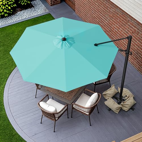 Image of Greesum 10FT Outdoor Patio Umbrella with High Pedel and 4 Gear Heights, Large Offset Market Umbrella with 360-degree Rotation, Without Base, Hanging Outdoor Shade for Garden, Lawn, Pool, Light Blue