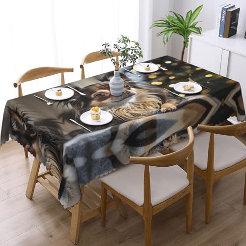KINGWW Langhaarige Chihuahua Langhaarige Chihuahua Anti-Fett Quadratische Tischdecken für rechteckige Tische, wiederverwendbare und waschbare Tischdecken, Polyester-Stoff-Tischdecken
