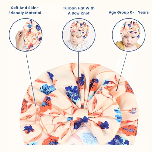 Image of BabyMoon Beanie Floral Bow Baby Boy's & Girl's Cap Kids | Toddler Infant Hat | Orange | 6-48 Months