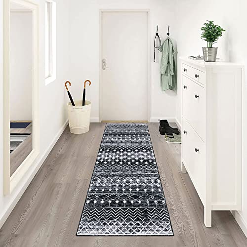 Vaukki Hallway Runner Rug, Vintage Boho Soft Laundry Rug Runner, Non Slip Entryway Runner Mat, Washable Farmhouse Kitchen Area Carpet For Bathroom, Entryway And Bedroom (Black, 2'X6') #TOP4