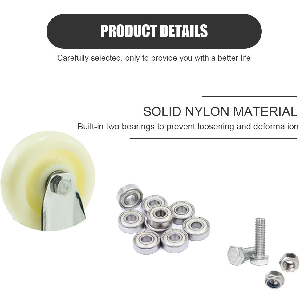 Jolan 4 Piezas,Ruedas De Nailon De Alta Resistencia,con Frenos,Ruedas De Transporte,Ruedas para Mueble,Carga De 400KG,Rotación De 360 °,Ruedas De Carro.,4 Brakes,125mm
