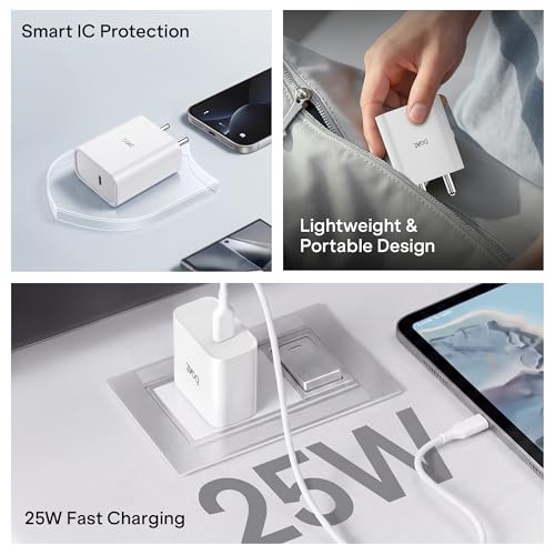 Image of boAt 25W Wall Charger for PD & PPS Fast Charging, Type-C Port; Compact & Lightweight, Scratch, Heat & Corrosion Resistant, Supports iPhone 17 /16 /15 /14 /Pro /Max; Samsung; Pixel; Android (Pearl White)
