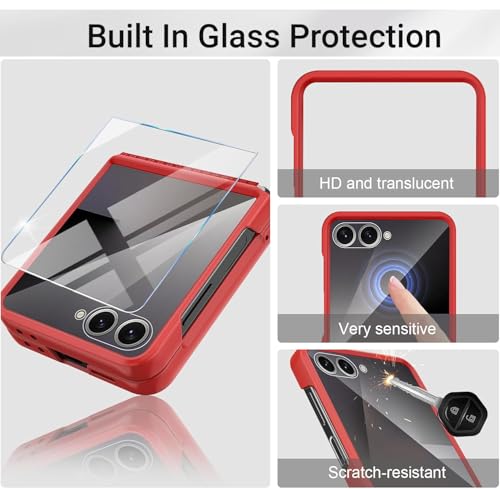 Image of Kapa Textured Grip Hinge Protection Back Cover for Samsung Galaxy Z Flip7 / Z Flip 7 | with [Inbuilt Glass] Full Body Shockproof Hard Back Case (Red)