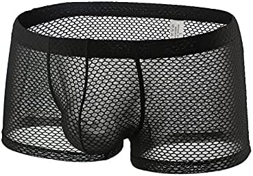 Ctreela Sexy Lingerie for Men Mesh See-Through Boxer Brief Fishnet Underwear Booty Shorts Solid Dual Pouch Underpants
