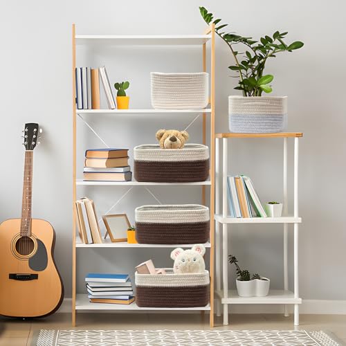 Image of COMFY-HOMI 13 inch x 8.5 inch x 5.1 inch Storage Baskets for Organizing | Cotton Rope Woven Basket | Toy Storage Bin Box | Basket for Shelves, Closet Organizer Bin, Decorative Closet Shelf, 3 Pack