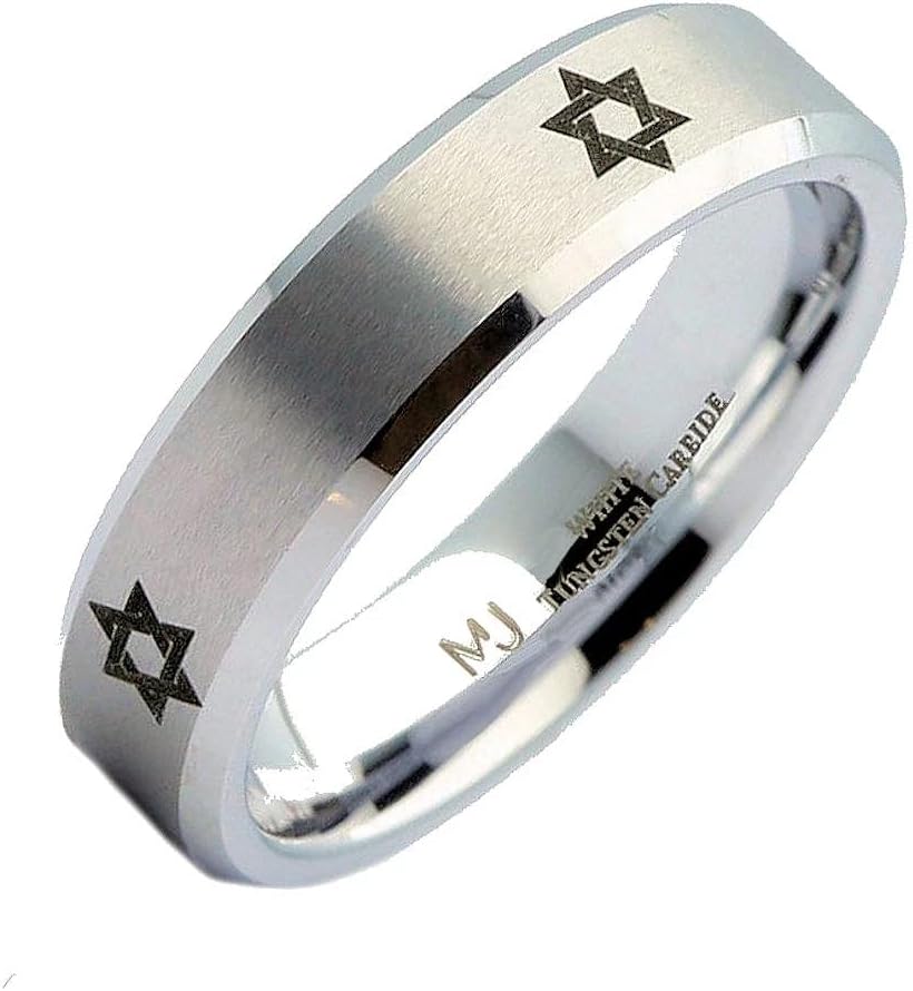Star of David 6mm Tungsten Carbide Ring Polished Edge Band Comfort Fit Best Gift