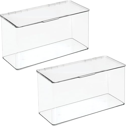 Miniatura 9 de mDesign Caja organizadora de almacenamiento de cosméticos de maquillaje de plástico con tapa con bisagras para cajones de tocador, sostiene lápiz