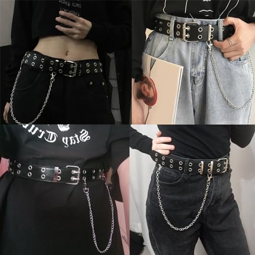 Double Grommet Belt Leather Punk Vintage Rock Jeans y2k Belts for Women Girls Men2