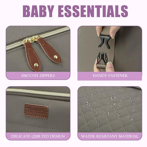 Image of Tuwubi Diaper Bag Tote,Baby Diaper Bag with Pacifier Case Large Travel Diaper Tote Caddy for Mom and Dad Multifunction Large Baby Bag - Khaki