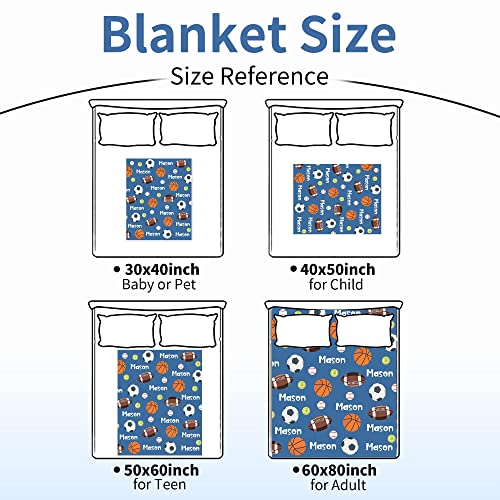 Image of Personalized Ball Blanket with Name for Boys Custom Name Blanket for Kids