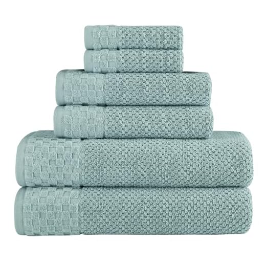 Classic Turkish Towels Premium Cotton Textured 6 PC Towel Set - Soft, Absorbent, Quick-Dry Luxury Towels Made with 100% Turkish Cotton, Waffle Weave Design (Sea Green)