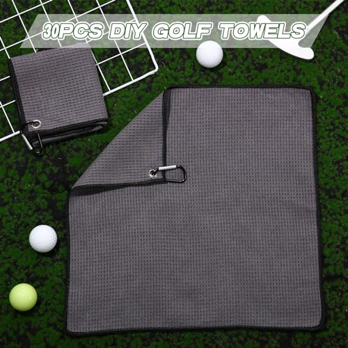 Batiyeer 12 Pcs Golf Towel Bulk for Golf Bags Microfiber Fabric Towel with Clip Waffle Pattern, Fitness, Camping, Hiking, Yoga(Gray,16 x 16 Inches)