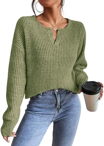 Womens Sweaters Casual Drop Shoulder Long Sleeve V Neck Pullover ...