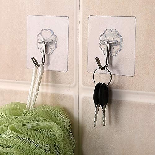 Image of Roktry Pack of 20 Wall Hooks,Waterproof Oilproof Bathroom Kitchen Heavy Duty Adhesive Hooks,Coat Hooks, Utility Towel Bath Ceiling Hooks,Transparent Seamless Hooks Strong