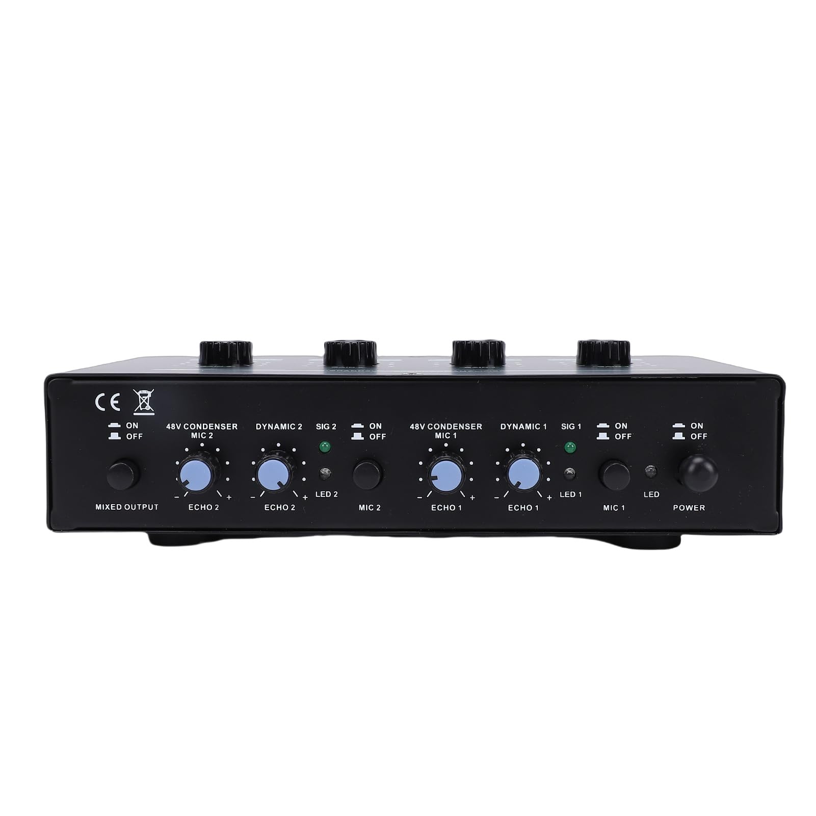 Fockety Phantoms-Netzteil, 50 DB Verstärkung, Signalisolierung, 2-Kanal-Mischverstärker, Kondensator-Mikrofon-Netzteil mit Unabhängigen Lautstärkereglern, Dual-Reverb-Ausgang für Live-Musikaufnahmen