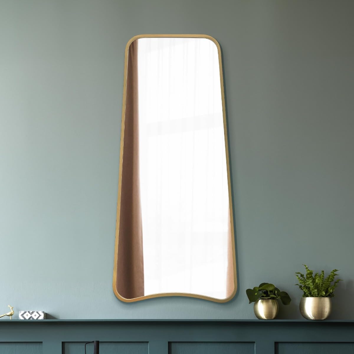 MirrorOutlet The Coartans - Gold Metal Isosceles Trapezoid Framed Rectangular Wall Mirror 48" X 23" (122CM X 58CM) Silvered Mirror Glass. Extra Large.