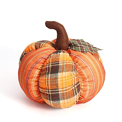 DomeStar Artificial Pumpkin Decorationï¼Œ10 Inches Large Fake Pumpkin Fabric Plaid Stuffed Pumpkin Buffalo Check Pumpkin Fall Centerpieces for Table Farmhouse Fall Harvest Wedding Halloween Thanksgiving