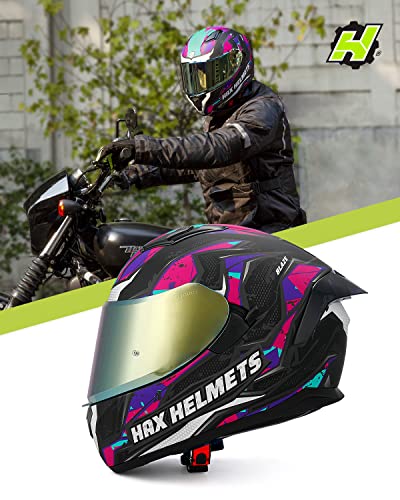 Image of HAX Obsidian Full Face Dual Visor Adult Motorcycle Helmet for Motorbike Street Bike with Pinlock Ready DOT Approved (Blaze Fuchsia,XL)