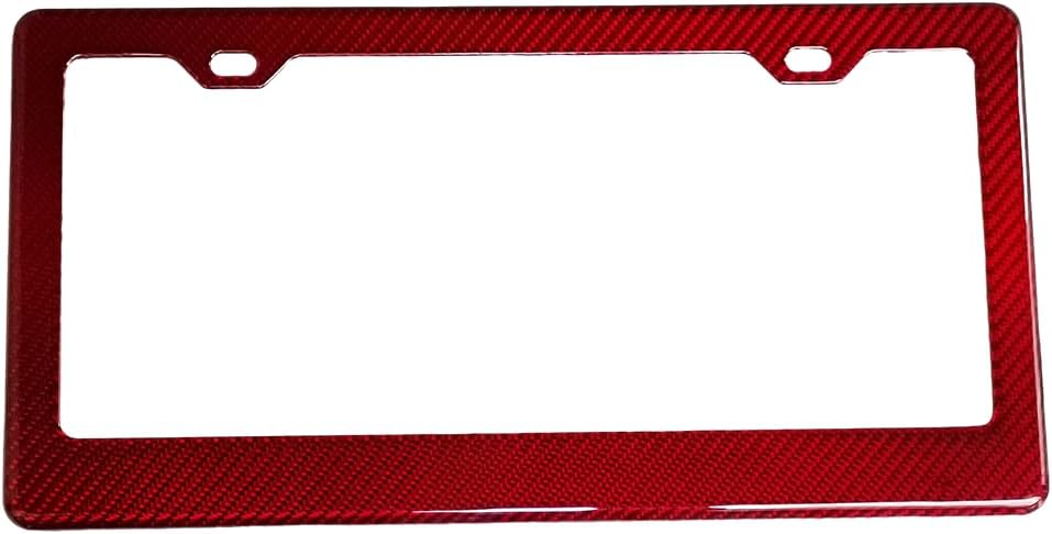 100% Pure Real Carbon Fiber License Plate Frame with Screws & Caps Standard Size for USA Car (2 Hole-1PCS) (Glossy Red)