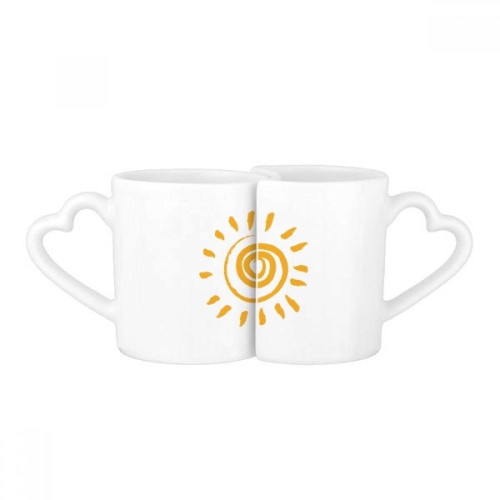 Peinture solaire soleil jaune tasses couple set céramique blanche