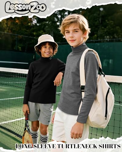 3 Pack Boy's Turtleneck Long Sleeve Pullover T-Shirts Warm Stretch Kids Turtle Neck Base Layer Tops for Boys2