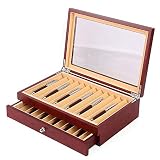 23 Slots Wooden Pen Display Box, 23 Pens Storage Fountain Pen Collector Case with Glass Window Large