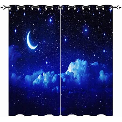YUANZU Star Moon Eyelet Blackout Curtains Cover