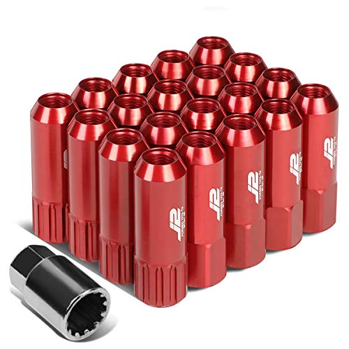 Image of J2 Engineering 16Pcs 7075 Aluminum Open End M12 x 1.25 Lug Nuts w /4Pcs Lock Nuts & Key, Red, Fit Conical Seat, LN-T7-010-125-RD