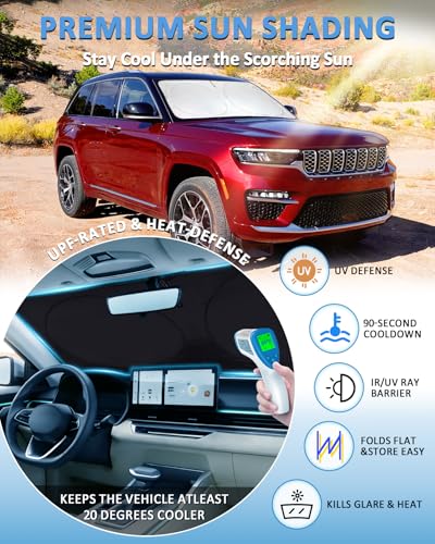 Image of Custom fit Jeep Cherokee Windshield Sunshade for Cherokee 2014-2024 2025 Trailhawk,Overland, Limited, Altitude Accessories (Not for Jeep Grand Cherokee) Shade Cover for Windshield Screen Sun Visor