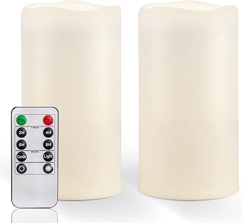 Homemory Velas grandes sin llama de 6 x 4 pulgadas para exteriores con control remoto y temporizador, velas LED parpadeantes que funcionan con pilas