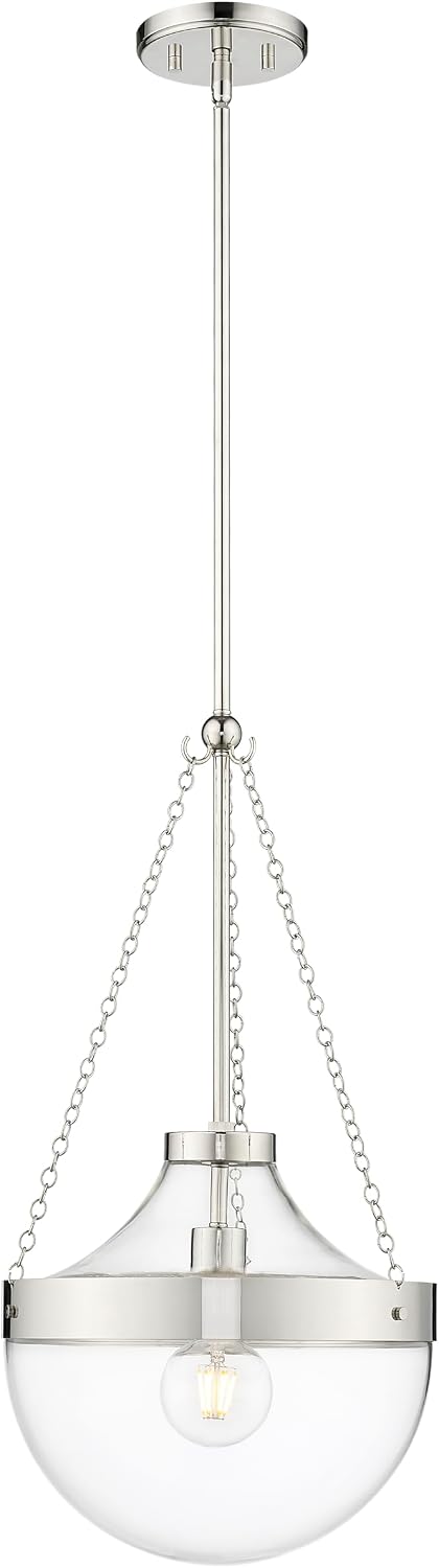 ML Lighting | Clarra Collection | 20101-PN | Indoor 1 Light Metal Pendant in Polished Nickel with Clear Glass Shade | Kitchens, Dining Rooms, Living Rooms, Entryways, Hallways